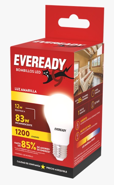 LAMPARA LED EVEREADY EV1A1200A-A 12W LUZ AMARILLA