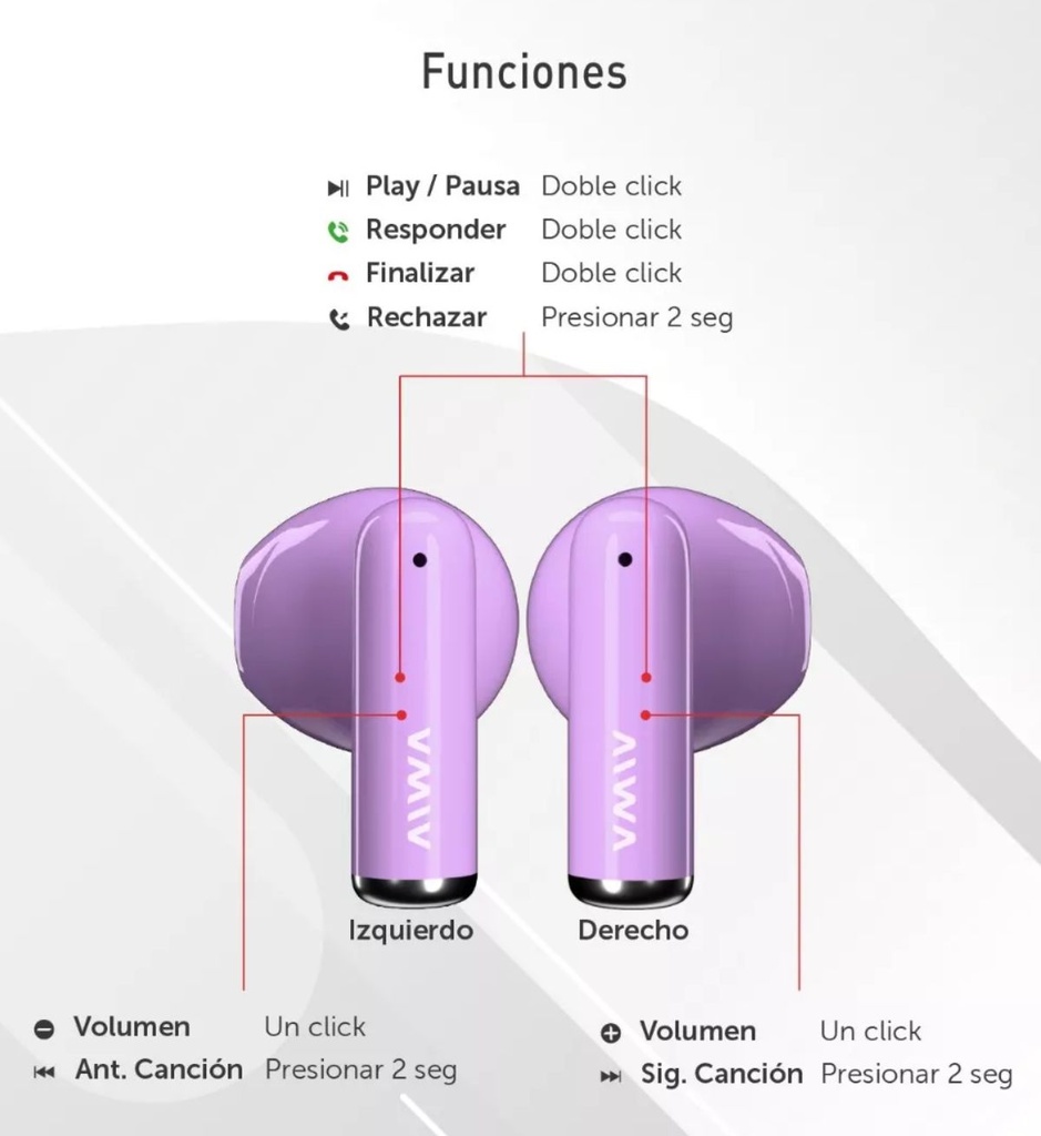 AURICULAR AIWA ATA-506L BT TOUCH IN EAR LILA