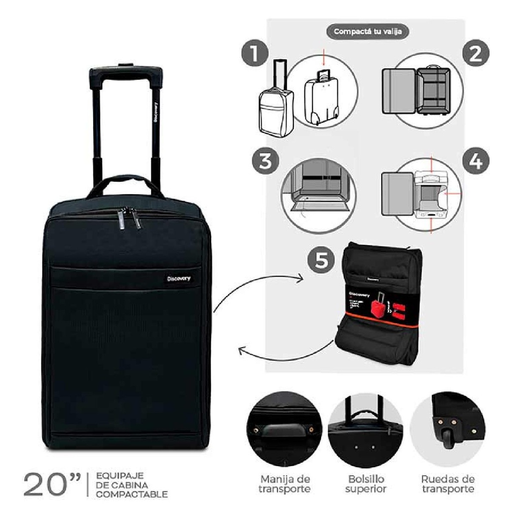 VALIJA DISCOVERY 27558 PLEGABLE 20" NEGRO