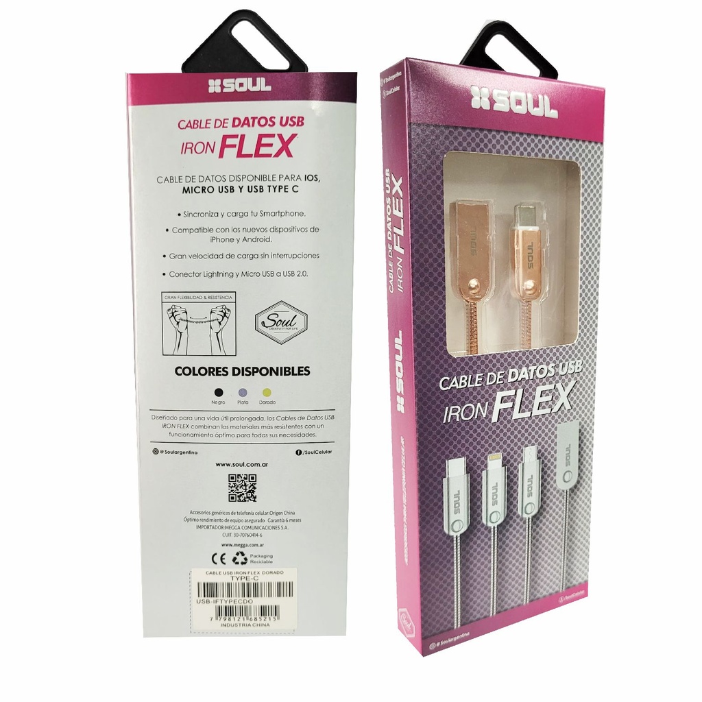 CABLE DE DATOS SOUL IRON FLEX TYPE-C DORADO