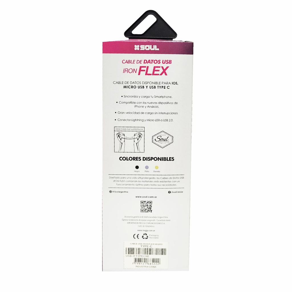 CABLE DE DATOS SOUL IRON FLEX TYPE-C NEGRO