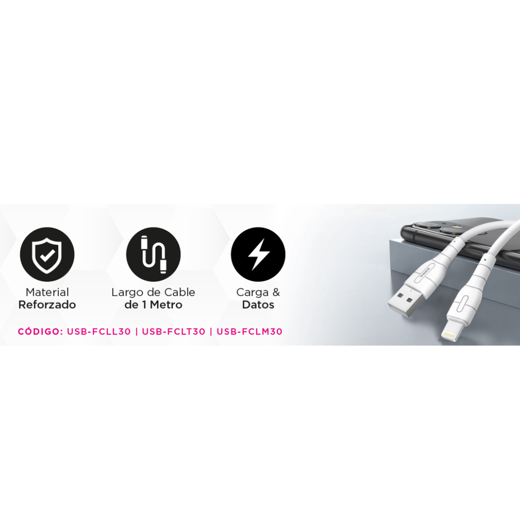 CABLE DE DATOS SOUL CLASSIC USB-FCLT30 TIPO C 1M FRASCO x 30