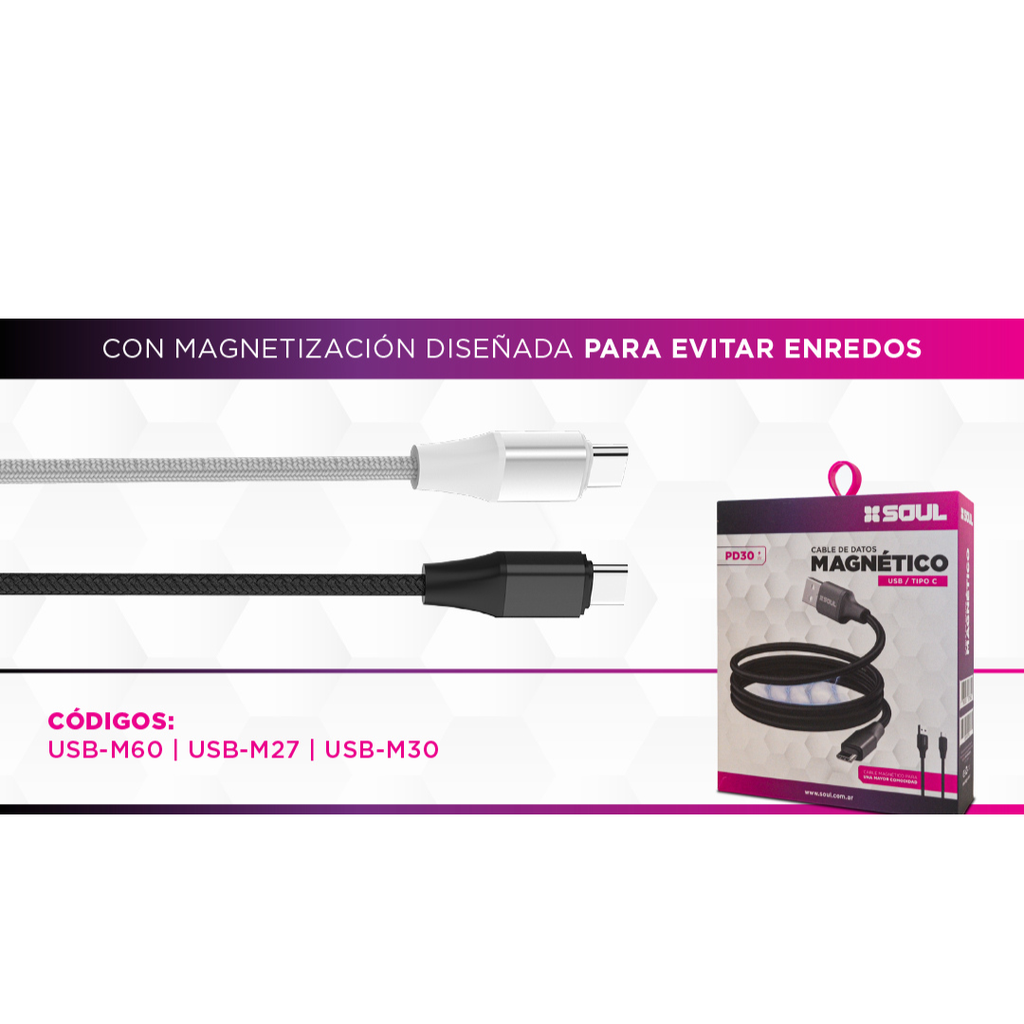 CABLE DE DATOS SOUL MAGNETICO USB-M27TLBL TC-L 27w