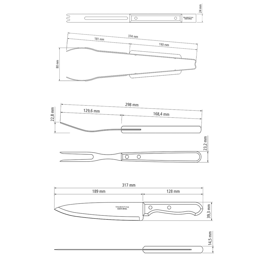 KIT P/ASADO TRAMONTINA 22399/028 CHURRASCO 15 PZS