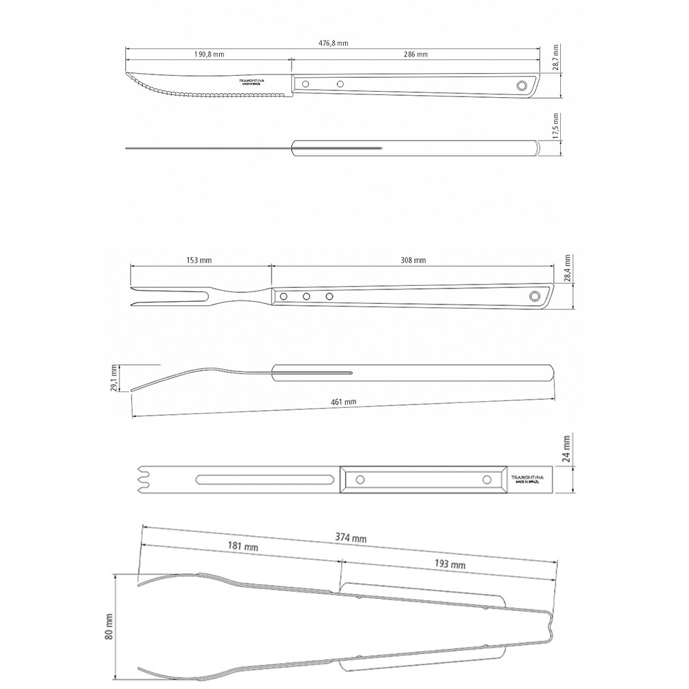 JUEGO P/ASADO TRAMONTINA 26499/045 CHURRASCO 3 PZAS