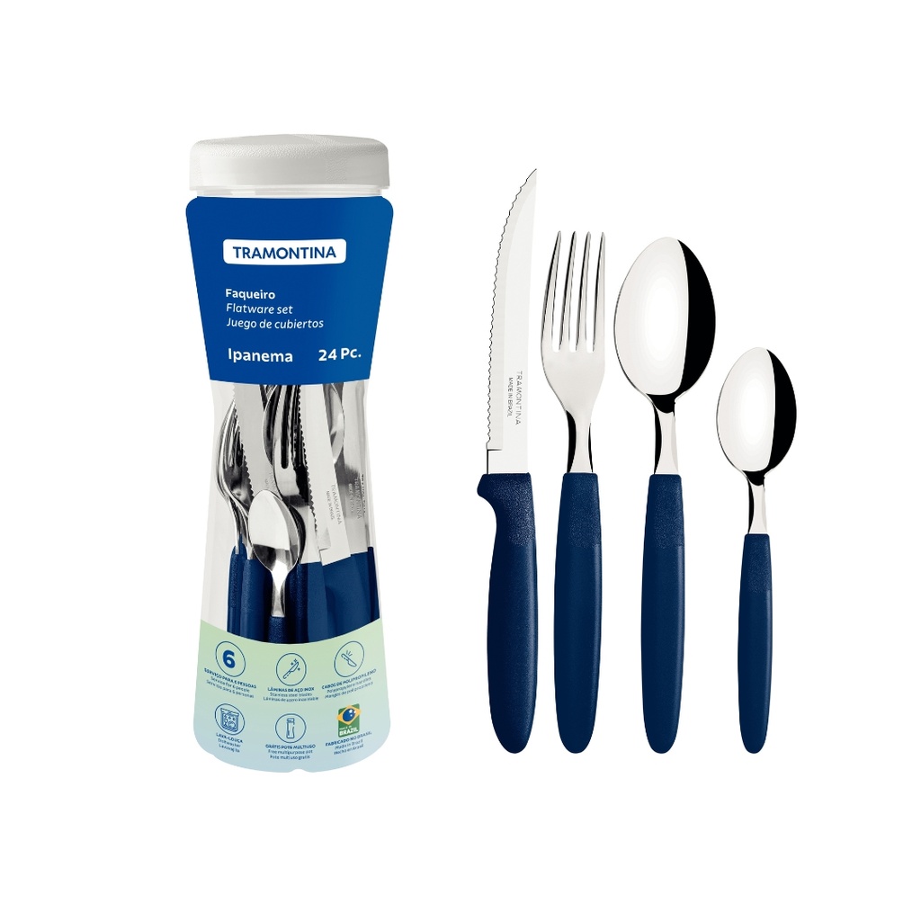 JUEGO DE CUBIERTOS TRAMONTINA 23399/191 IPANEMA 24PZS AZUL