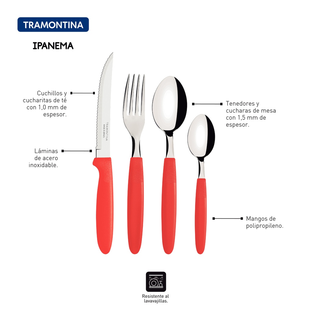 JUEGO DE CUBIERTOS TRAMONTINA 23399/791 IPANEMA 24PZS  ROJO