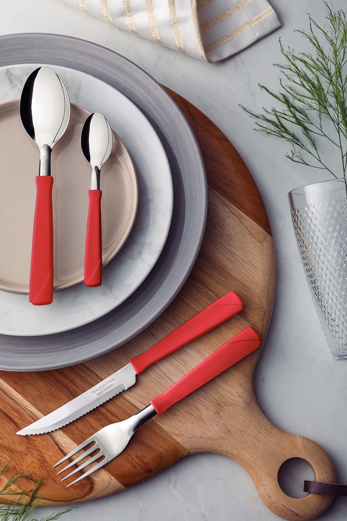 CUCHILLOS P/ASADO TRAMONTINA 23160/974 NEW KOLOR 12PZS ROJO