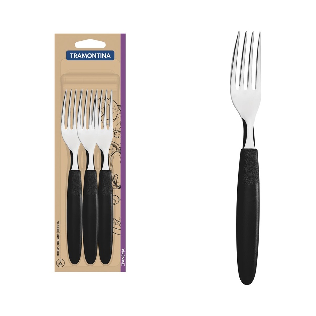 TENEDORES DE MESA TRAMONTINA 23362/300 IPANEMA 3PZS NEGRO