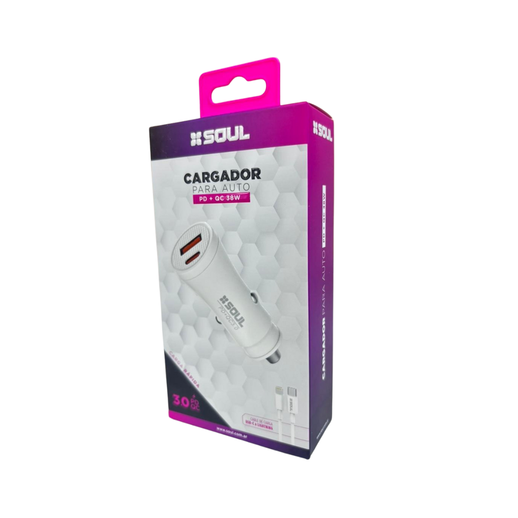 CARGADOR DE AUTO SOUL CA-DPD38WL 38W TIPO C A LIGHTNING