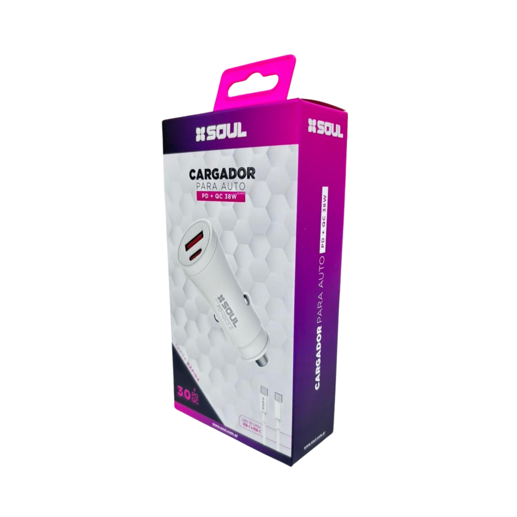 CARGADOR DE AUTO SOUL CA-DPD38WT 38W TIPO C A TIPO C