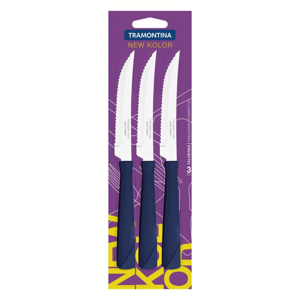 CUCHILLO DE MESA TRAMONTINA 23160/314 NEW KOLOR 3PZS AZUL