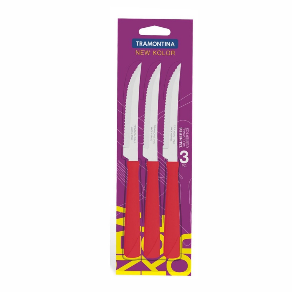 CUCHILLO DE MESA TRAMONTINA 23160/374 NEW KOLOR 3PZS ROJO