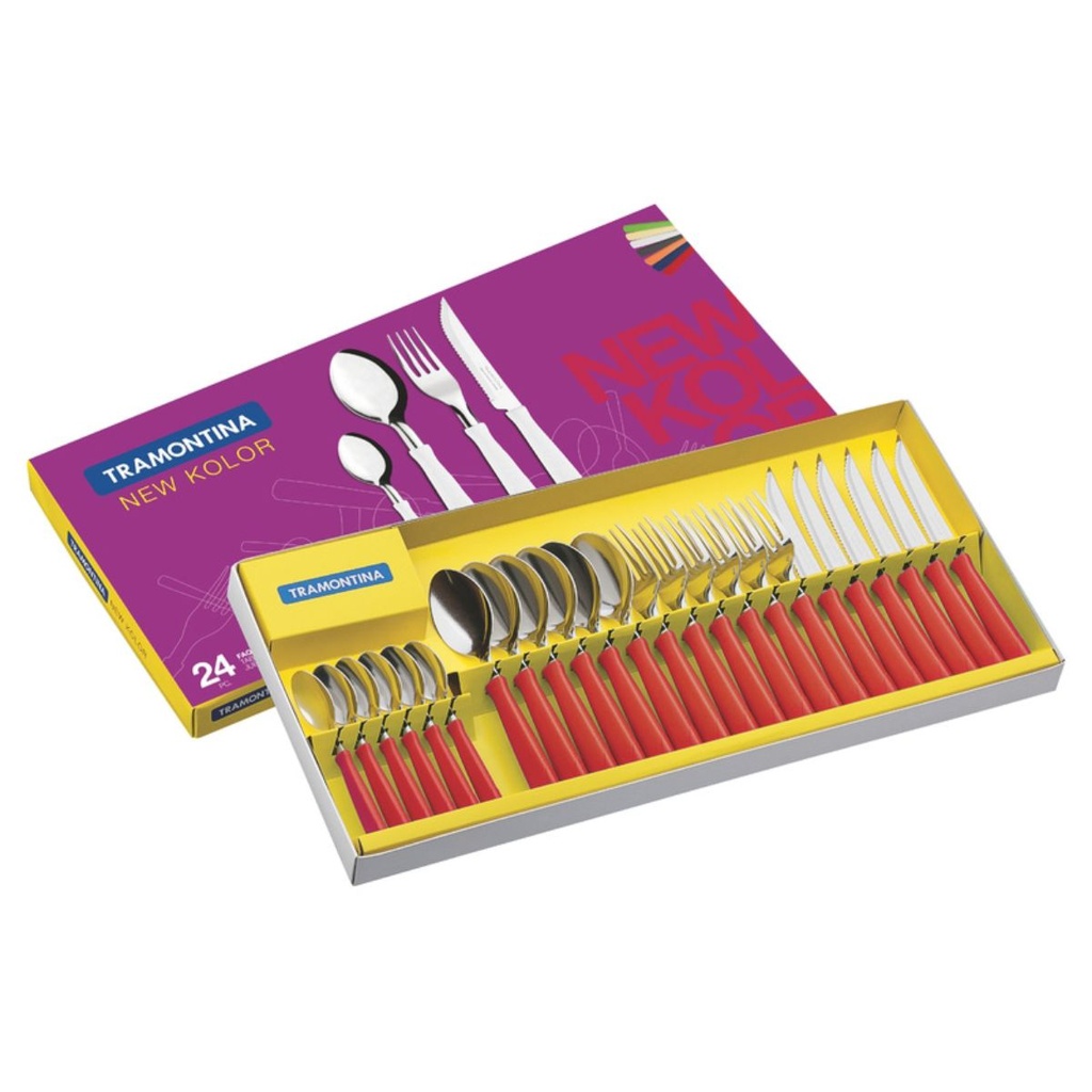 JUEGO DE CUBIERTOS TRAMONTINA 23199/762 NEW KOLOR 24 PZS ROJO