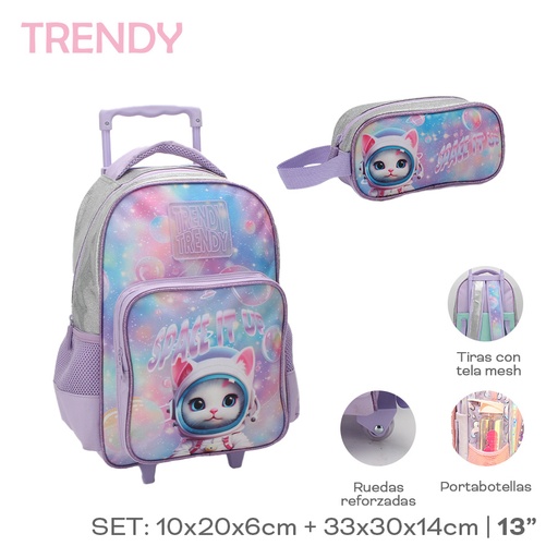 [199-80870] MOCHILA CARRO TRENDY 28087 GATO C/CARTUCHERA