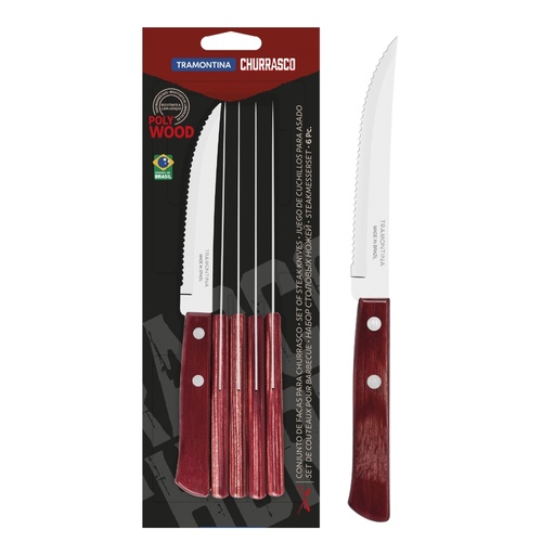 [086-89942] CUCHILLOS P/ASADO TRAMONTINA 21198/715 POLYWOOD 6PZS