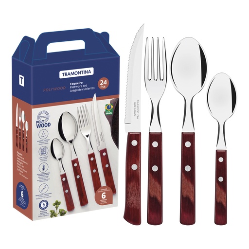 [086-01299] JUEGO CUBIERTOS TRAMONTINA 21199/705 POLYWOOD 24PZS