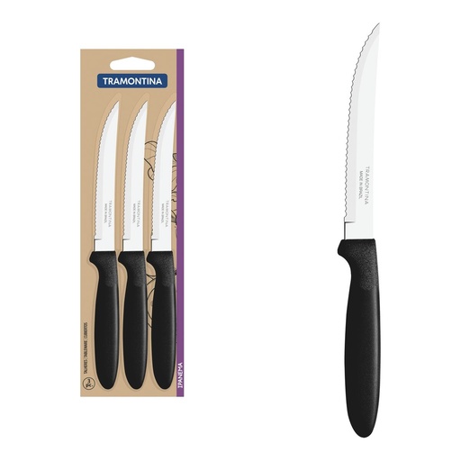 [086-44265] CUCHILLOS P/ASADO TRAMONTINA 23360/305 IPANEMA 3PZS NEGRO