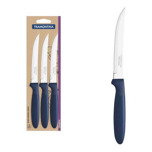 [086-45644] CUCHILLOS P/ASADO TRAMONTINA 23360/315 IPANEMA 3PZS AZUL
