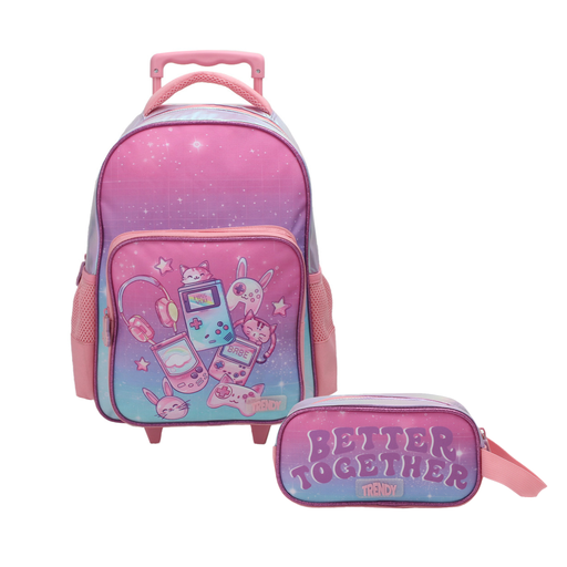 [199-80900] MOCHILA CARRO TRENDY 28090 15" ROSA C/CARTUCHERA