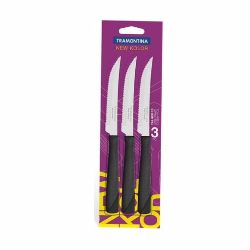 [086-60304] CUCHILLO DE MESA TRAMONTINA 23160/304 NEW KOLOR 3PZS NEGRO
