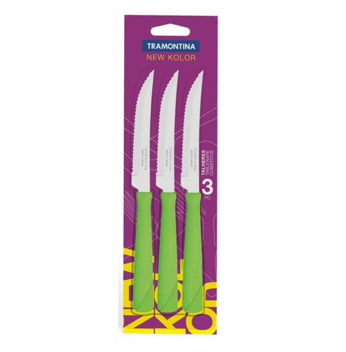 [086-60324] CUCHILLO P/ASADO TRAMONTINA 23160/324 NEW KOLOR 3PZS VERDE