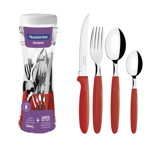 [086-99791] JUEGO DE CUBIERTOS TRAMONTINA 23399/791 IPANEMA 24PZS  ROJO